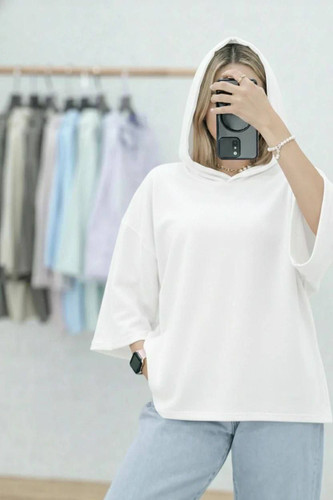 تیشرت ساده کلاهدار نخی