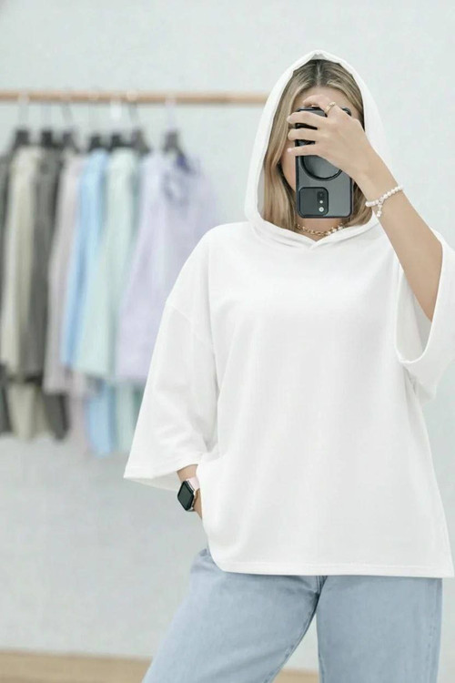 تیشرت ساده کلاهدار نخی