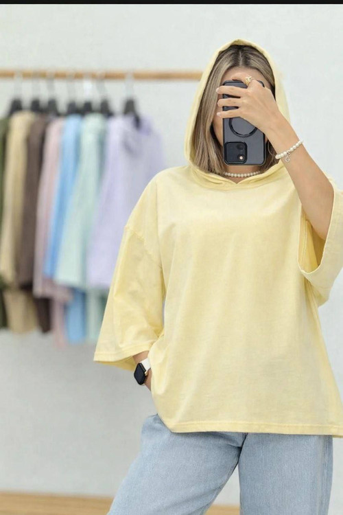 تیشرت ساده کلاهدار نخی