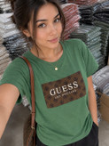 تیشرت باکسی زنانه چاپی طرح GUESS جنس نخ پنبه خنک تابستانی